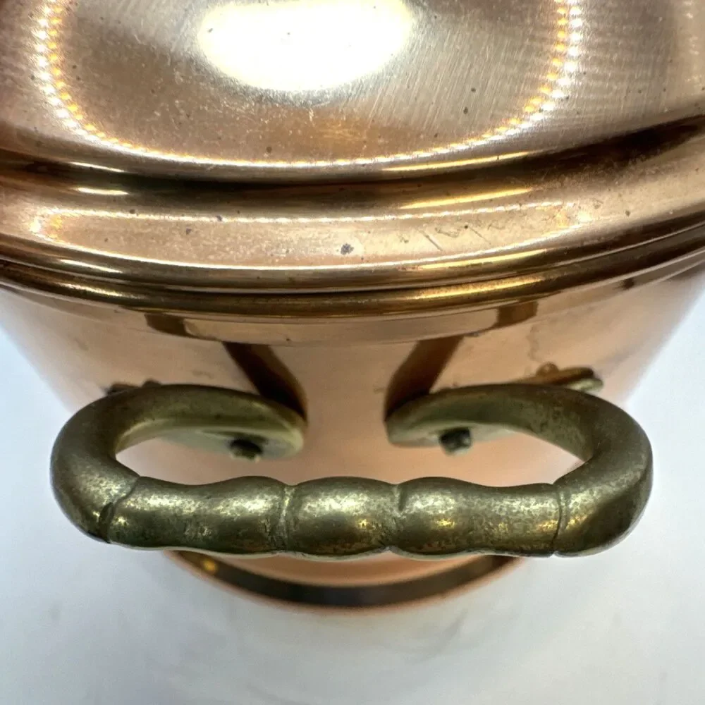 Vintage Copper Storage Canister Stock Pot ice bucket Tin Lining & Brass Handle
